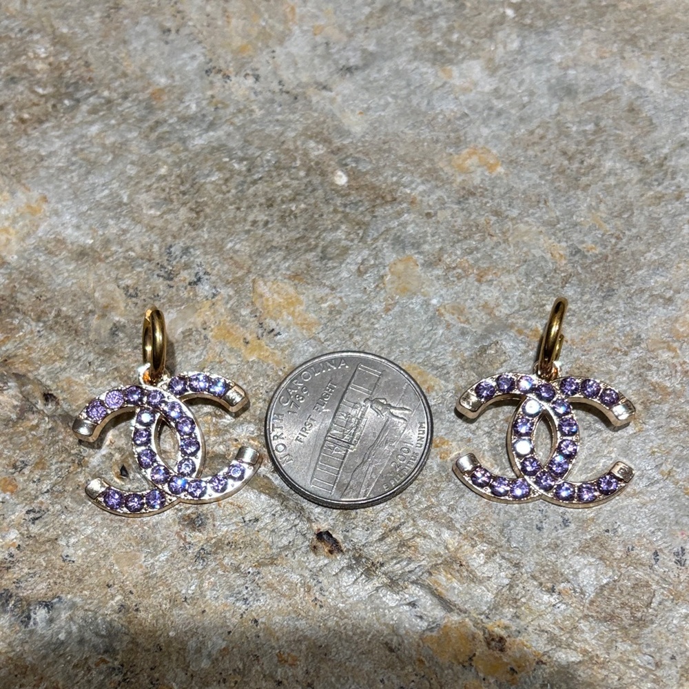 Gold and Lavender CC Crystal Earrings - Picture 4 of 4